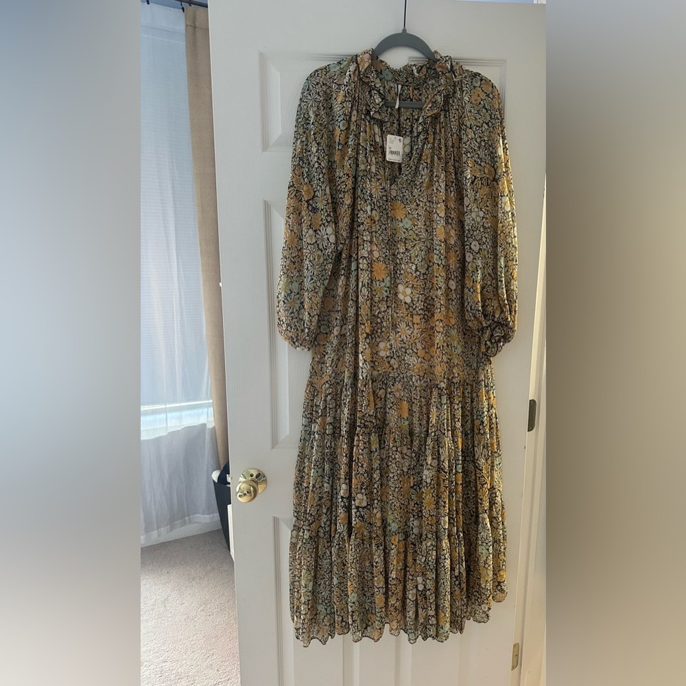 Free People Brown and Gold Ruffled Tiered Maxi Dress